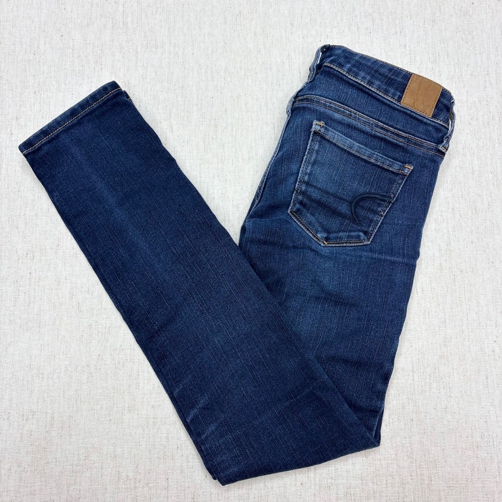 American Eagle Skinny Jeans Womens 0 Short Dark Wash Stretch Denim Blue Indigo